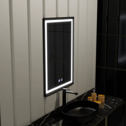 Oglinda LED Touch cu Functie Dezaburire si Ceas, Rama Neagra, Smack, 90x75cm