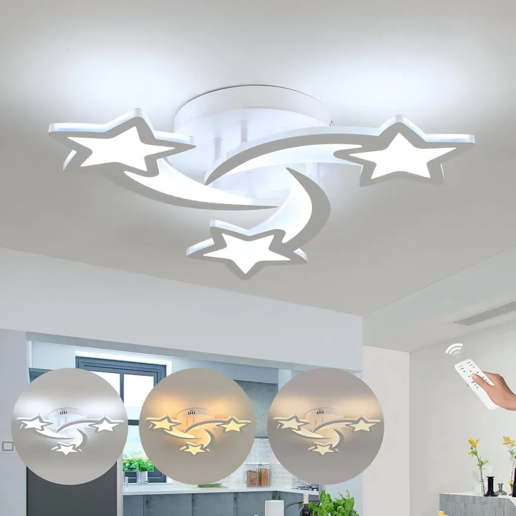 Lustra LED cu telecomanda STAR, 56W, 3 Stele, lumina Rece/Calda/Neutra, Dimabila, Alb