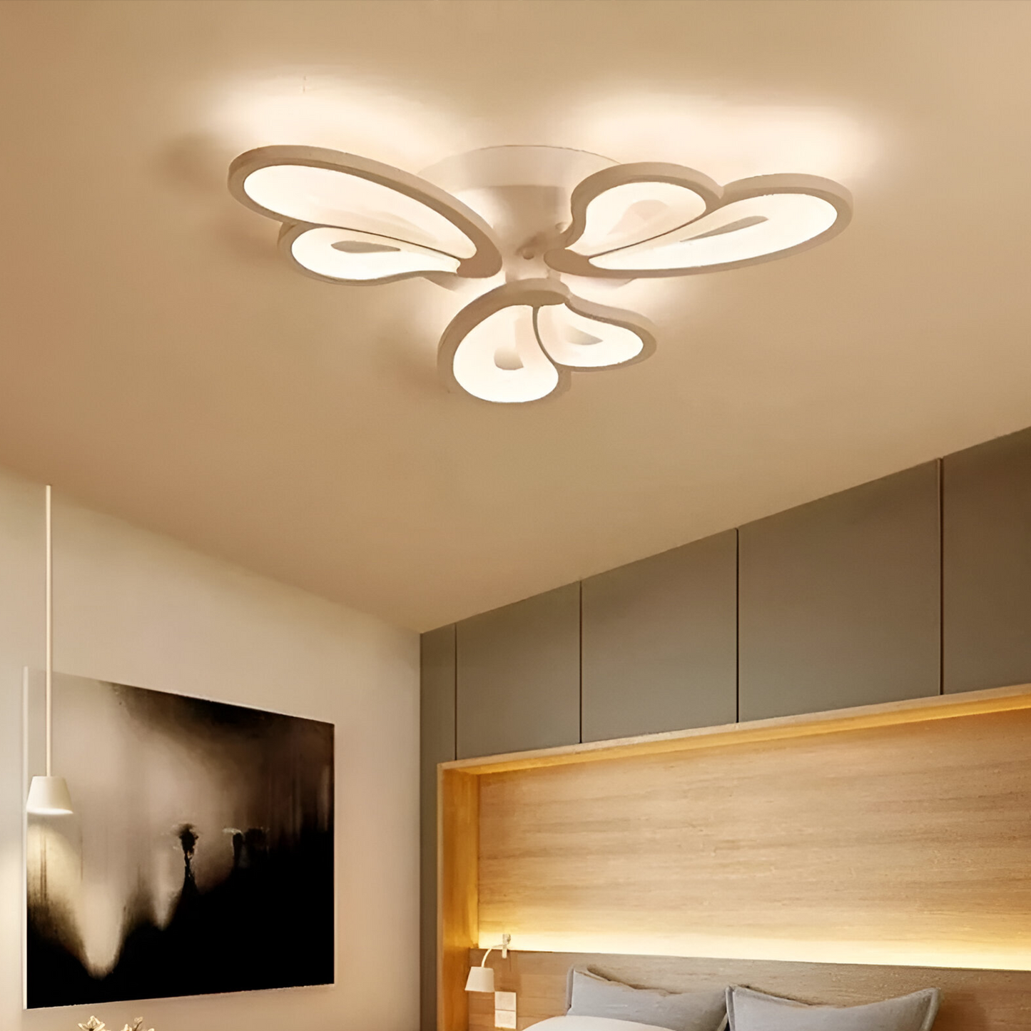 Lustra LED cu telecomanda BLOSSOM, 43W, 3 Petale, lumina Rece/Calda/Neutra, Dimabila, Alb