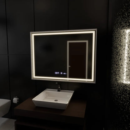 Oglinda LED Rectangulara 80x60- Vérité Impérial Silver Motion Glow Marcello, Sistem Dezaburire, Termometru & Ceas, Dimabila