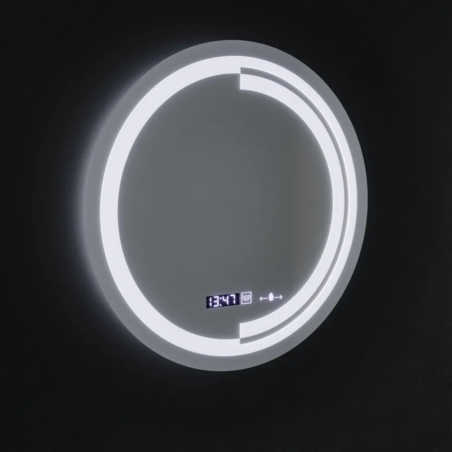 Oglinda LED Senzor MotionGlow Consuel Sistem Dezaburire Termometru si Ceas Rotunda Diametru 60 cm Lumina Rece/Calda/Neutra Dimabila Colectia Marcello Funghi