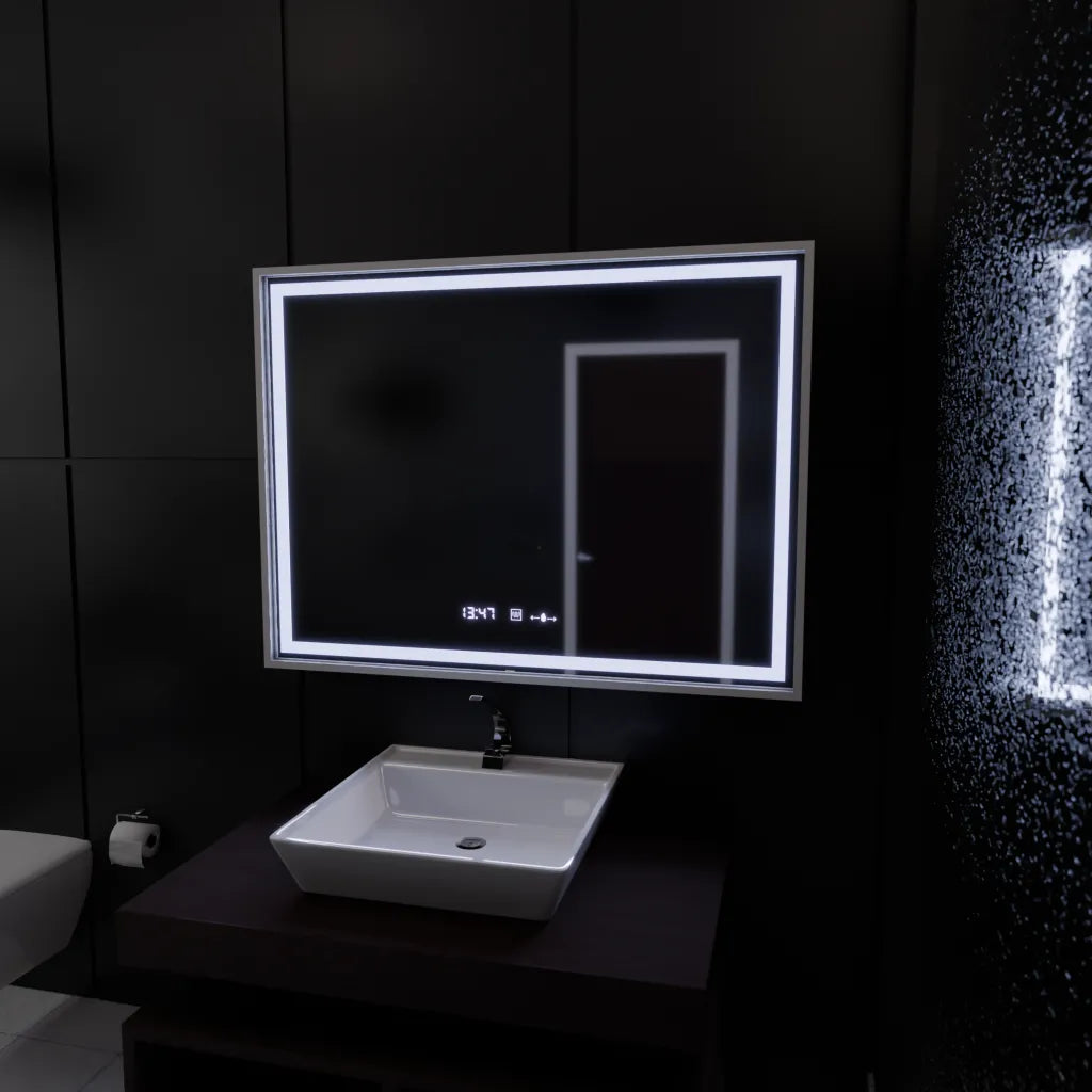 Oglinda LED Rectangulara 80x60- Vérité Impérial Silver Motion Glow Marcello, Sistem Dezaburire, Termometru & Ceas, Dimabila