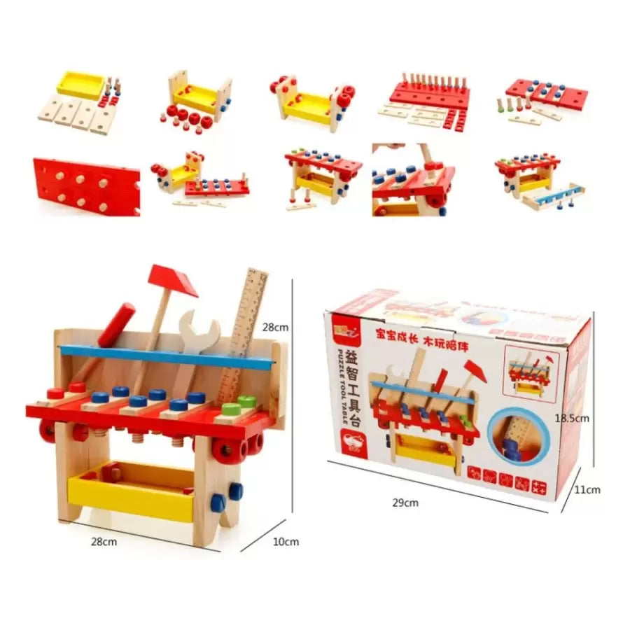 Jucarie lemn Banc Scule cu Suruburi Puzzle Tools