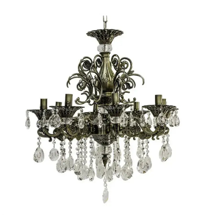 Candelabru SANSSOUCI 8xE14 Metal si Cristal Inaltime Reglabila Alama Antichizata