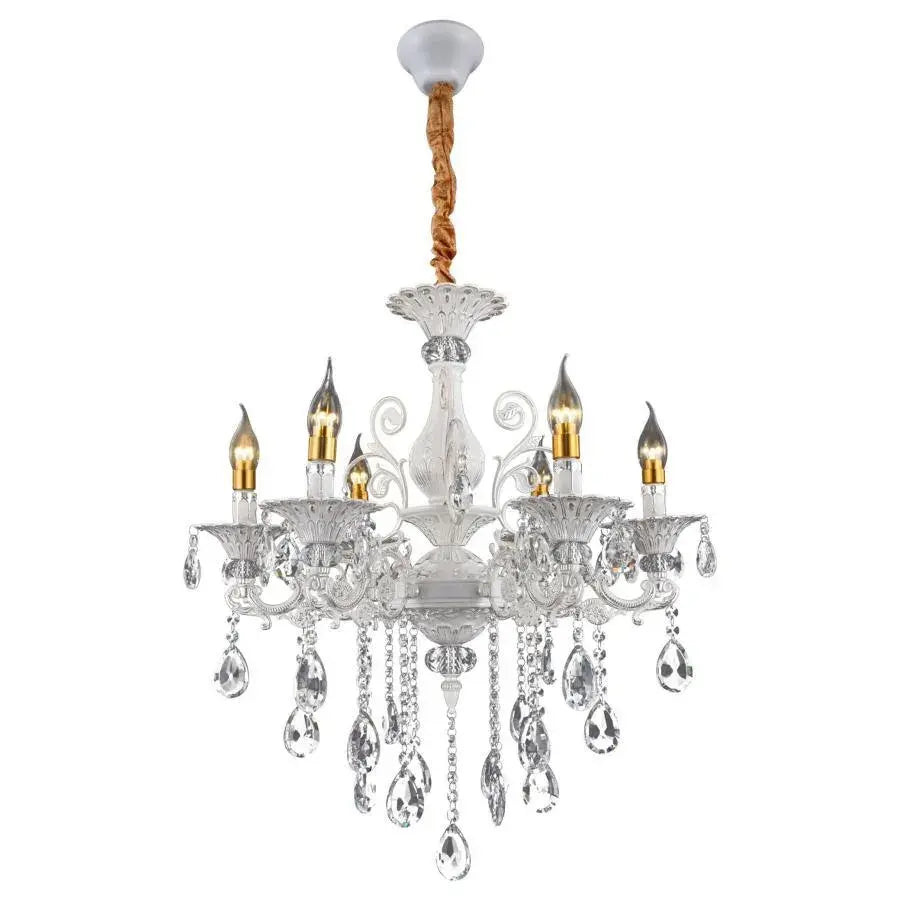 Candelabru Cemal 6*E27, Metal si Cristal, Alb si Argintiu