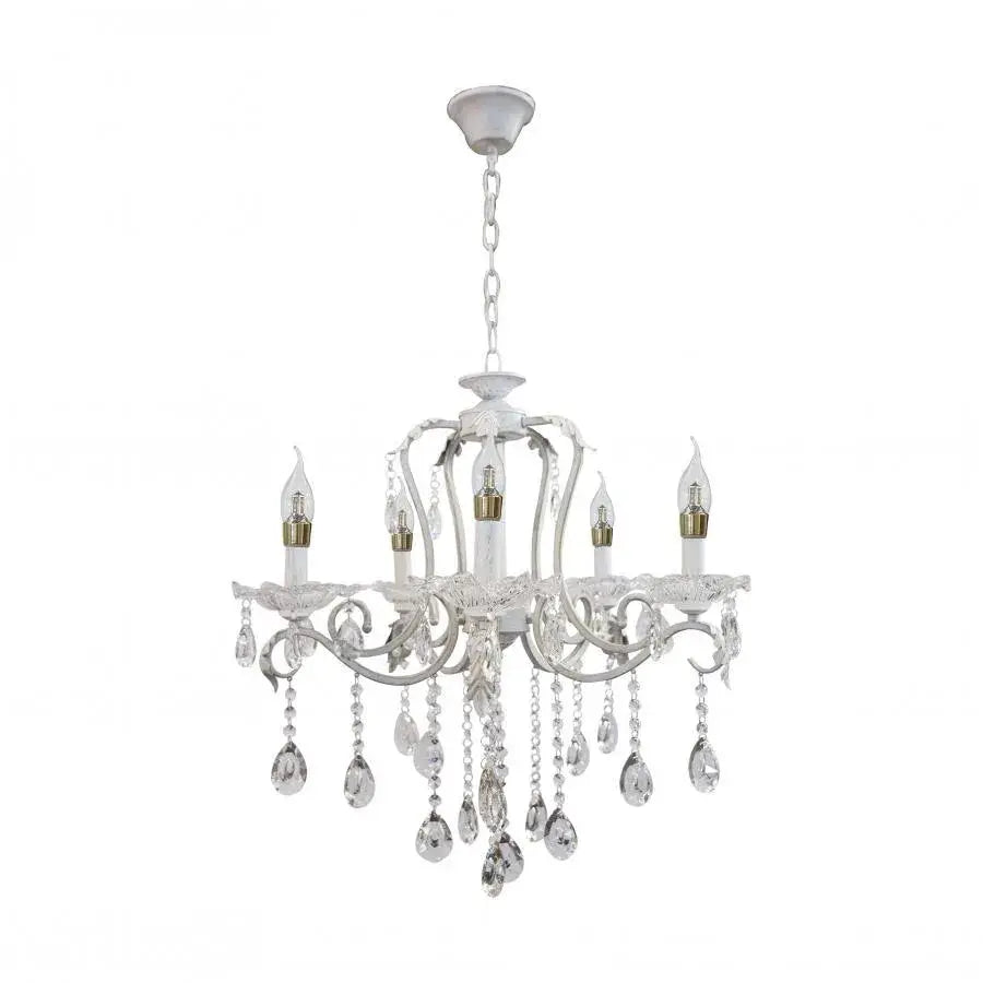 Candelabru Cloe, 5*E14, Alb, Metal si Cristal