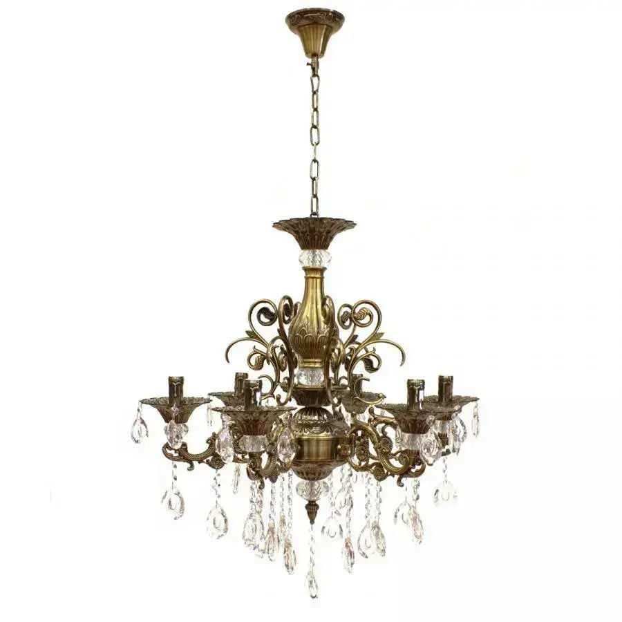 Candelabru SANSSOUCI 6xE14 Metal si Cristal Inaltime Reglabila Alama Antichizata