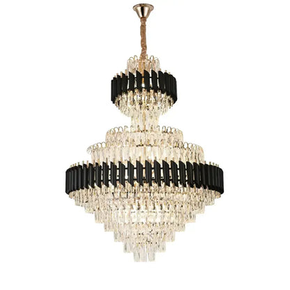 Candelabru Cristal VERSAILLES Grand, 10x E14, Diametru 60cm, Inaltime Reglabila 90-140cm, Auriu Lucios si Negru