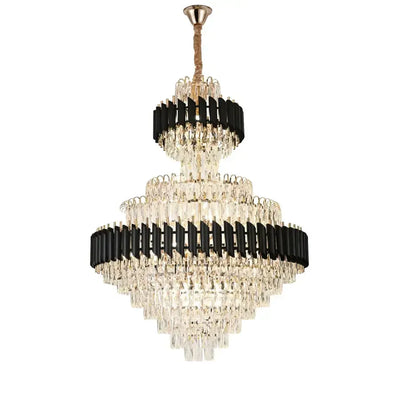 Candelabru Cristal VERSAILLES Grand, 10x E14, Diametru 60cm, Inaltime Reglabila 90-140cm, Auriu Lucios si Negru