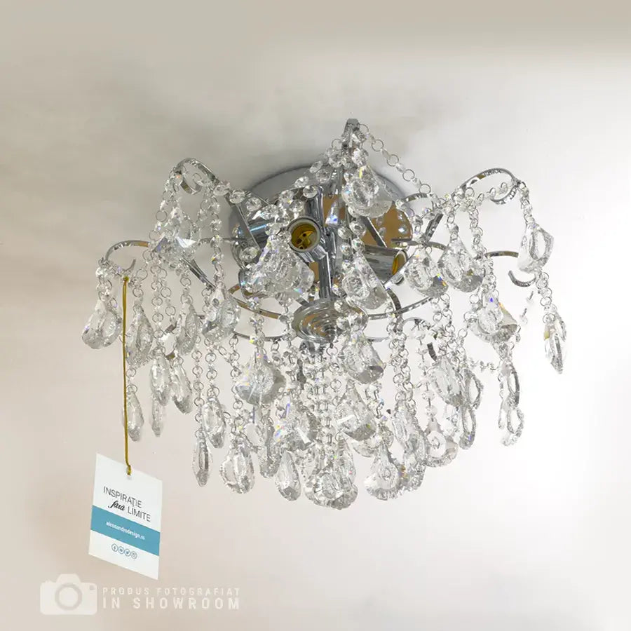 Candelabru Cristal Elias, 4*E27, Cristal si Metal, Argintiu -RESIGILAT