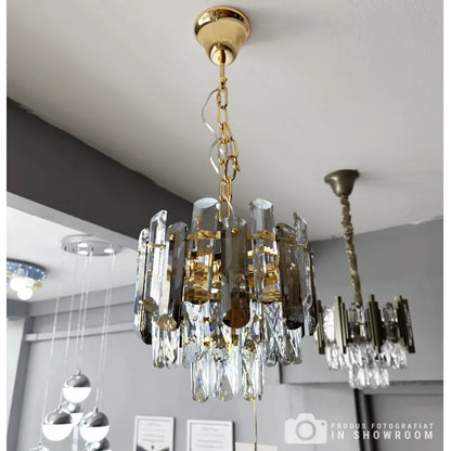 Candelabru Eran 4*E27, Metal si Cristal, Auriu