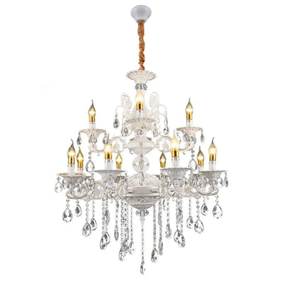 Candelabru Faisal 12*E27, Metal si Cristal, Alb si Argintiu