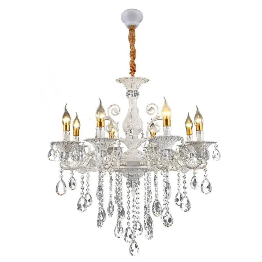 Candelabru Gadiel 8*E27, Metal si Cristal, Alb si Argintiu