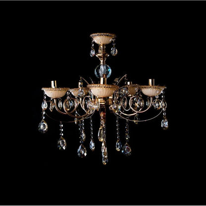 Candelabru Giala, 5*E14, Auriu, Metal si Cristal