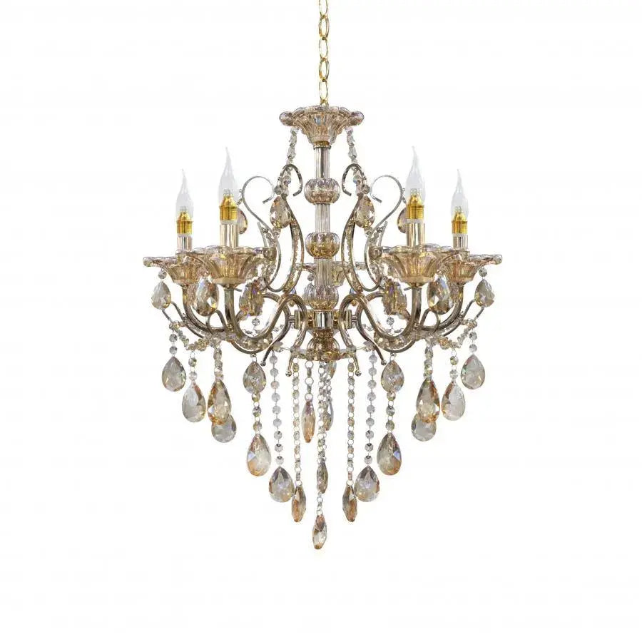 Candelabru Imperial 5*E14, Auriu, Metal si Cristal