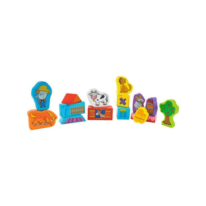 Joc Puzzle tip Cuburi cu Animalute de la Ferma pentru Constructie, 100 Piese, Lemn