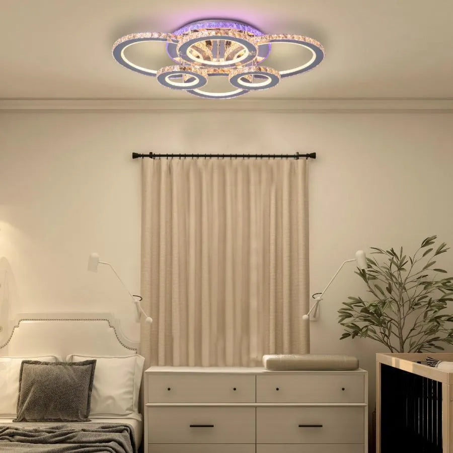 Lustra LED Cristal RGB cu Telecomanda Lia 120W Dimabila Alb Argintiu -RESIGILAT-