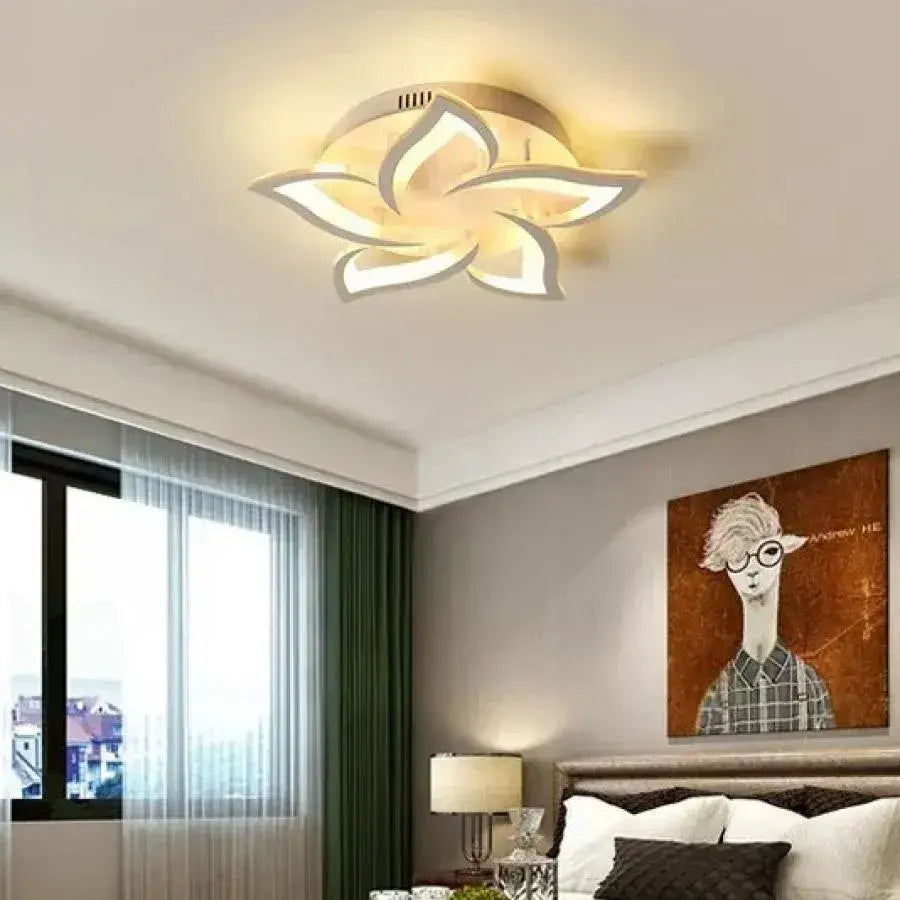 Lustra LED cu telecomanda LOTUS, 65W, 5 Petale, lumina Rece/Calda/Neutra, Dimabila, Alb