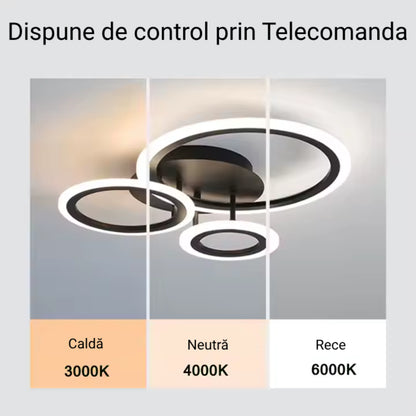 Lustra LED cu Telecomanda BETTY, 41W, 3 Cercuri, lumina Rece/Calda/Neutra, Dimabila, Negru