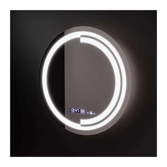 Oglinda LED Senzor MotionGlow Consuel Sistem Dezaburire Termometru si Ceas Rotunda Diametru 60 cm Lumina Rece/Calda/Neutra Dimabila Colectia Marcello Funghi -RESIGILAT-