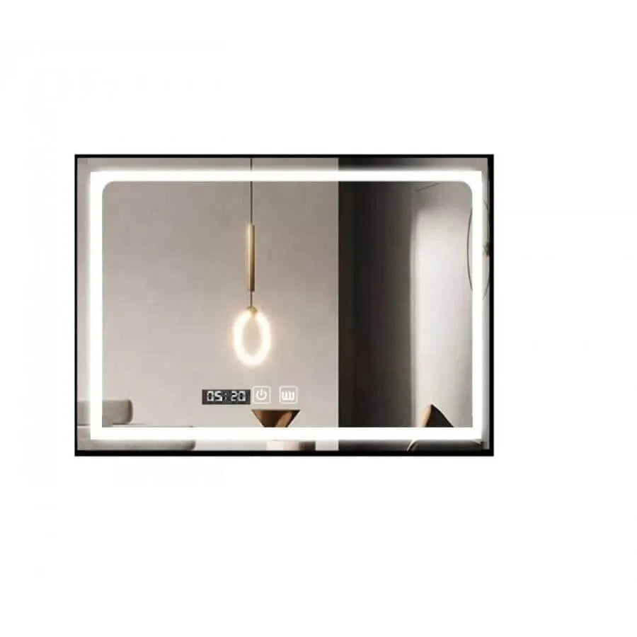 Oglinda LED Touch cu Functie Dezaburire si Ceas, Rama Negru Mat, Smack, 100x80cm