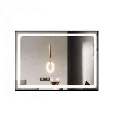 Oglinda LED Touch cu Functie Dezaburire si Ceas, Rama Negru Mat, Smack, 100x80cm