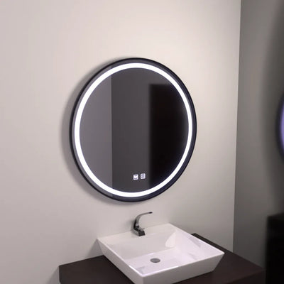 Oglinda LED Rotunda 60cm - Lucea Touch Sistem Dezaburire, Rama Neagra