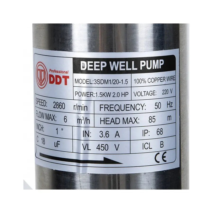 Pompa submersibila inox DDT Profesional 75 mm diametru, 20 turbine, 1500 W, 6 MC/H