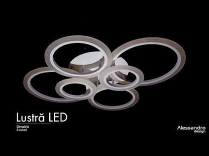 Lustra LED cu telecomanda BETTY, 82W, 6 Cercuri, lumina Rece/Calda/Neutra, Dimabila, Alb