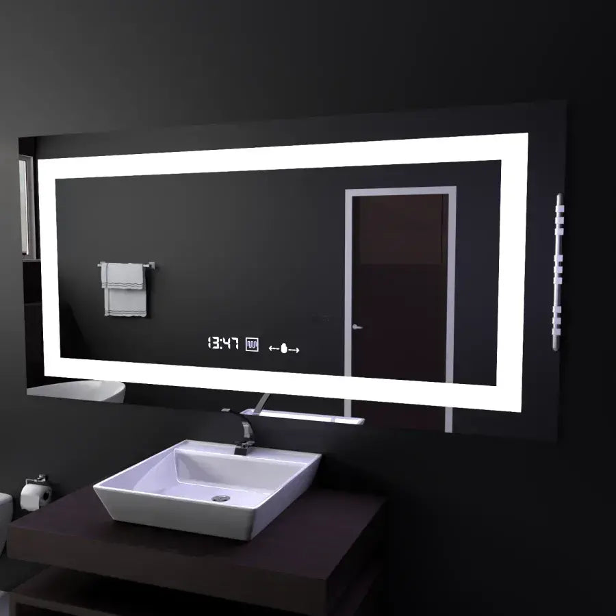 Oglinda LED Rectangulara 120x60cm – Vérité MotionGlow Marcello, Sistem Dezaburire, Termometru & Ceas, Dimabila