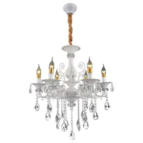 Candelabru Cemal 6*E27, Metal si Cristal, Alb si Argintiu