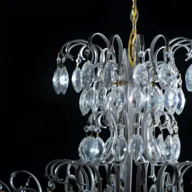 Candelabru Faleză, 8*E14, Alb, Metal și Cristal