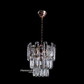 Candelabru Fedreric, 3*E27, Diametru 32cm, Auriu, Metal și Cristal