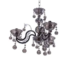 Candelabru Mali, 3*E14, Negru, Metal și Cristal