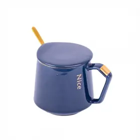 Set Ceașcă de Cafea cu Capac și Linguriță, Albastru, 300 ml