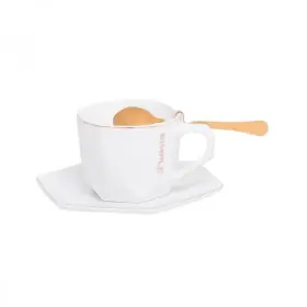 Set Ceașcă de Cafea cu Farfuriuță și Linguriță, Alb, 200 ml