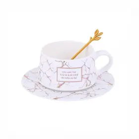 Set Ceașcă de Cafea cu Farfuriuță și Linguriță, Alb, 200 ml