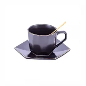 Set Ceașcă de Cafea cu Farfuriuță și Linguriță, Negru, 200 ml